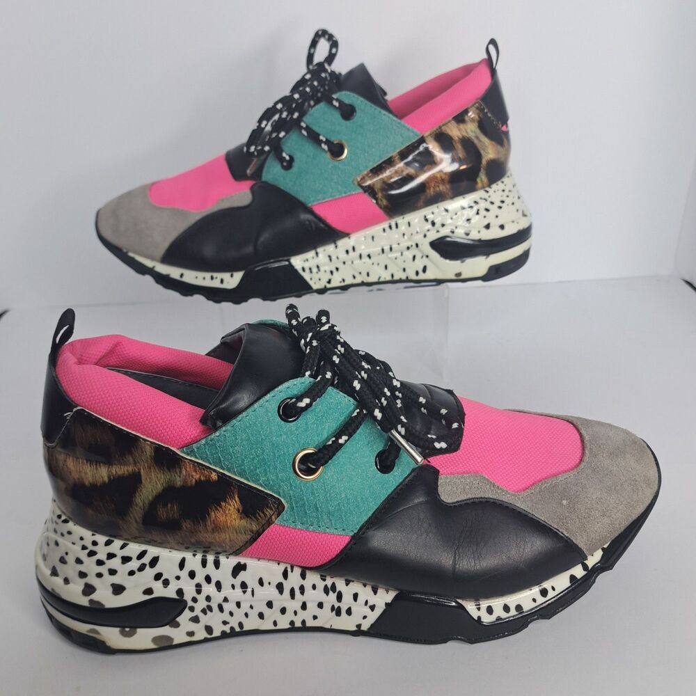 Steve Madden Cliff Sneaker Multi Bright Animal Print Pink Blue Gray Size 10M